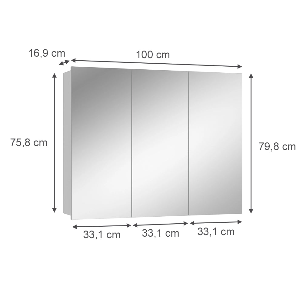 Vicco Specchio contenitore bagno Bianco 100 x 79.8 cm con 3 porte