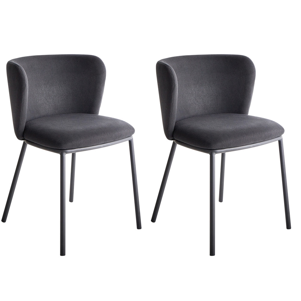 Set di 2 sedie da pranzo in poliestere nero Rivestimenti in metallo nero Gambe senza braccioli Schienale curvo Design moderno e contemporaneo