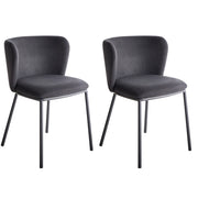 Set di 2 sedie da pranzo in poliestere nero Rivestimenti in metallo nero Gambe senza braccioli Schienale curvo Design moderno e contemporaneo