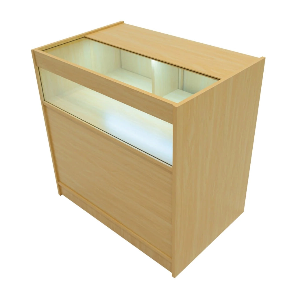 Bancone LED Acero B900 con Vetrina, Ante Scorrevoli e Ripiani – Bloccabile