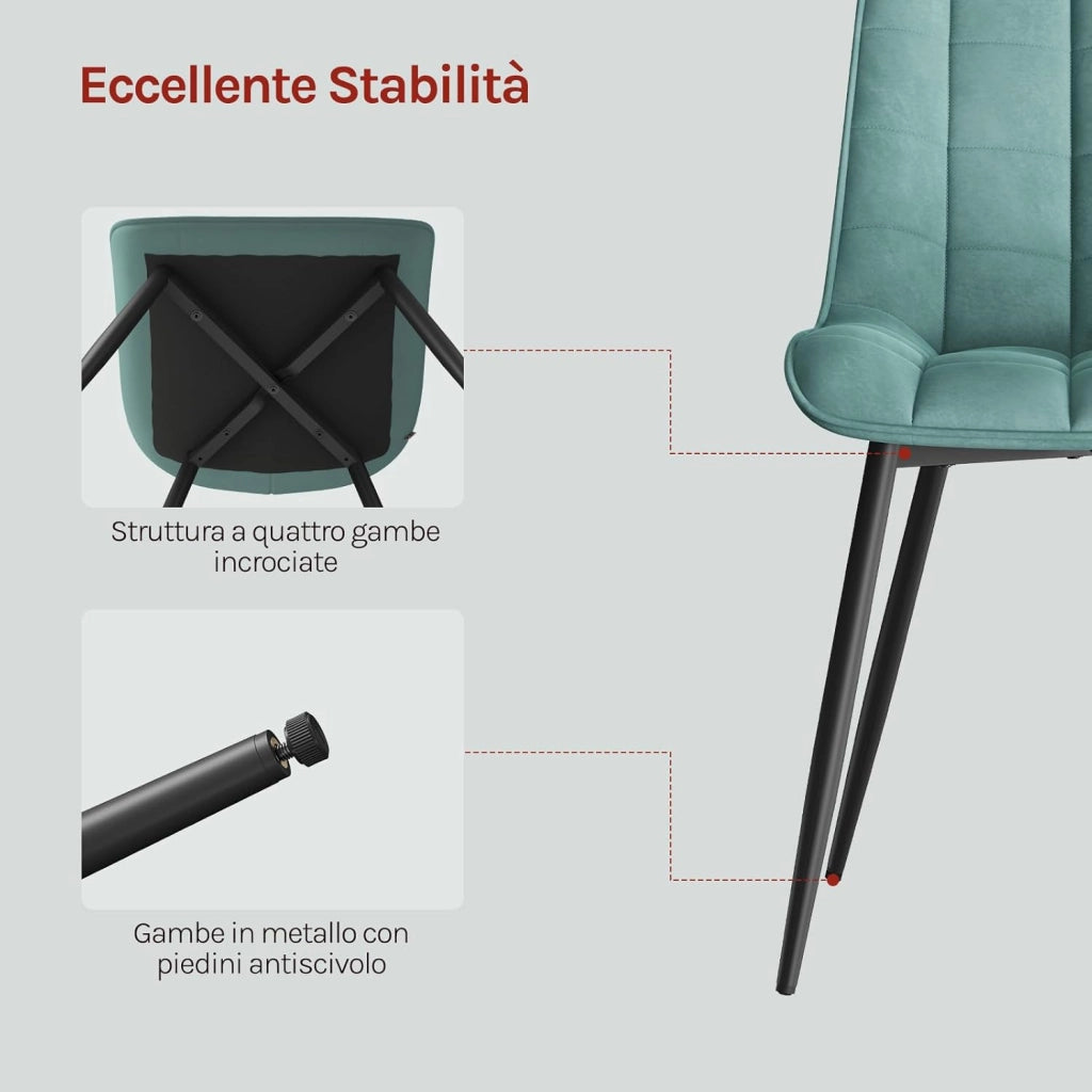BH142ts-6 Sedie Sala da Pranzo Design Retrò Sgabello Imbottito con Rivestimento in Velluto Azzurro 6 Pezzi