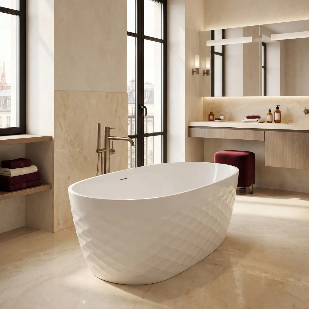 Vasca Da Bagno Freestanding In Acrilico Gaja 170 Copritappo oro spazzolato
