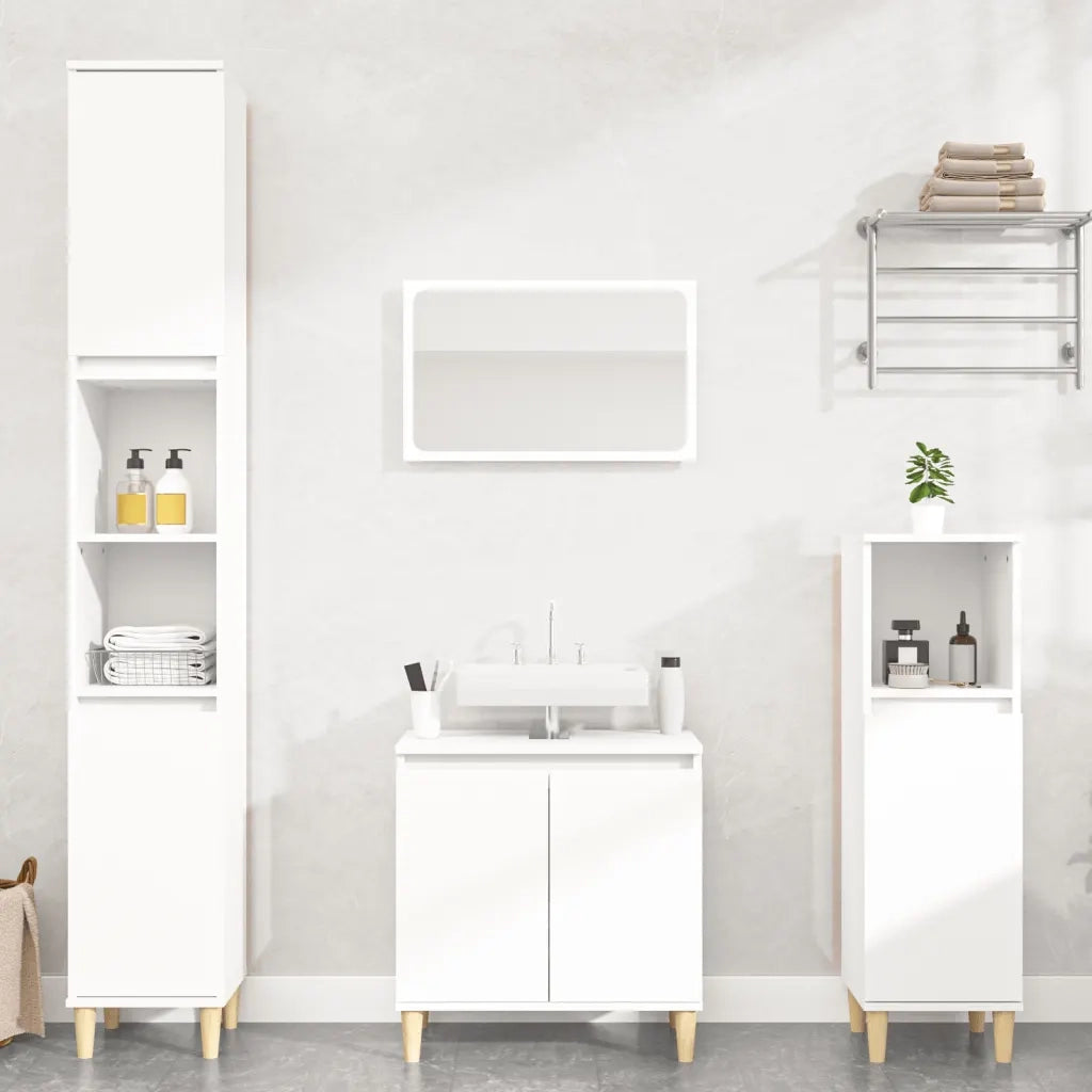 Set Mobili da Bagno | Armadio da bagno 3 pz Bianco in Legno Multistrato