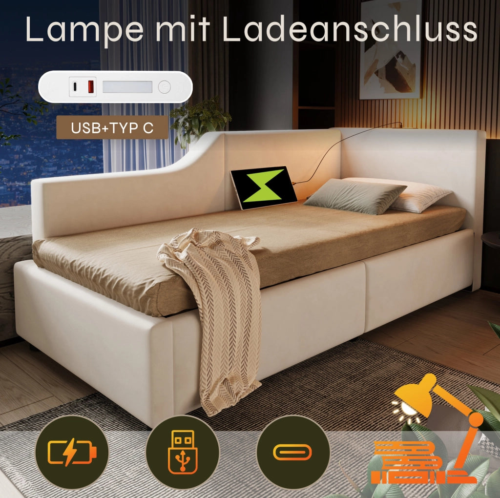 Letto singolo a divano 90x190 cm in velluto beige con vano