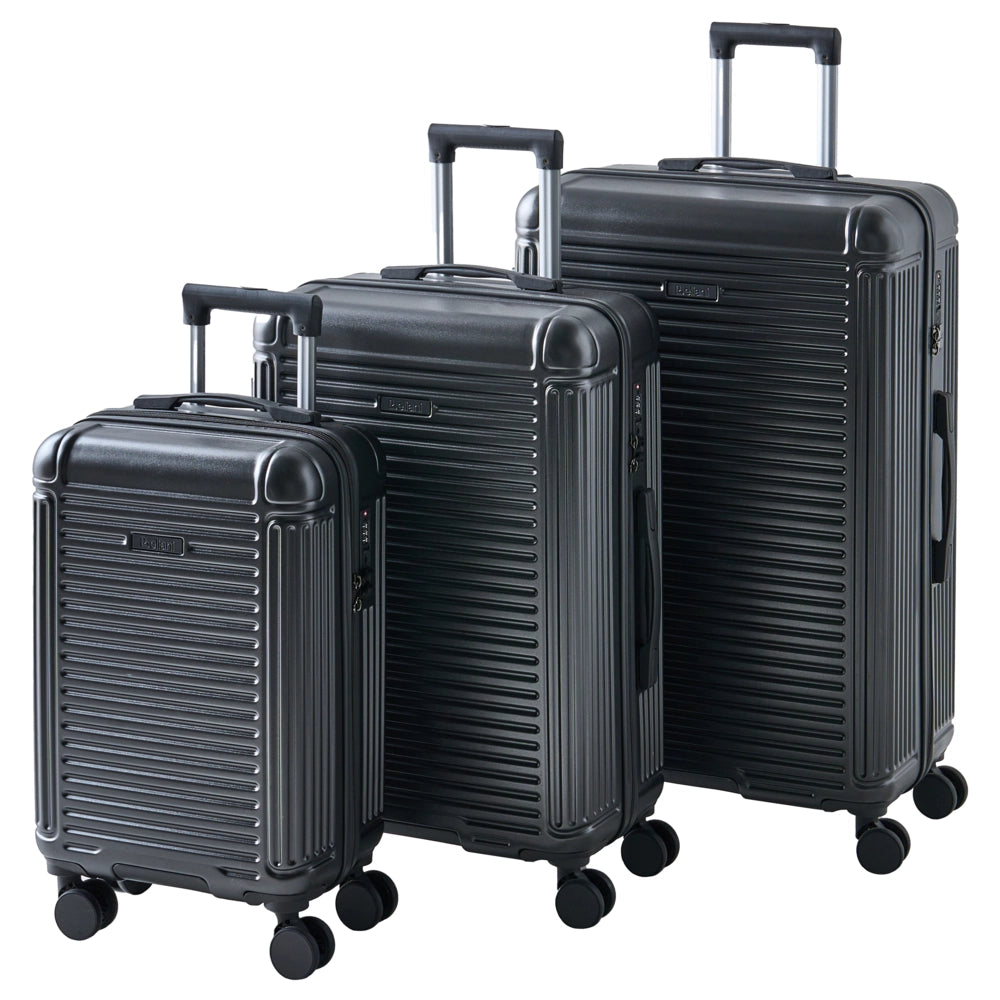 Set di 3 valigie grigio grafite in materiale sintetico con ruote silenziose in ferro e cerniera antifurto 3 misure Lucchetto TSA Comodità