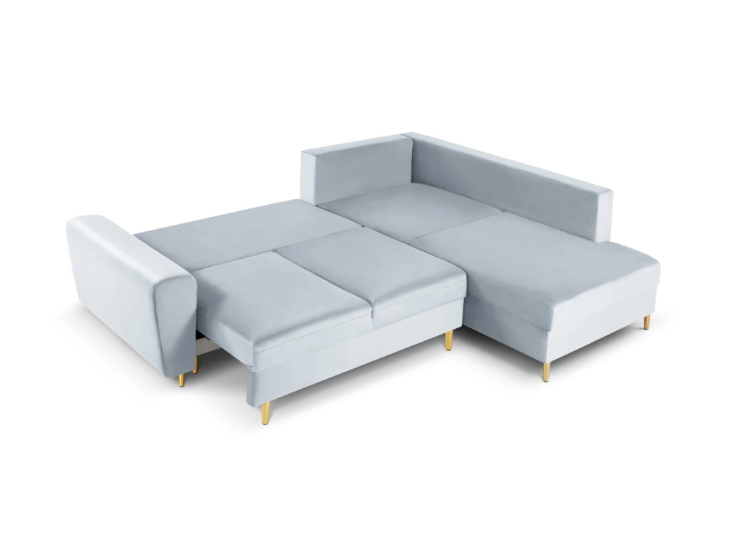 Cosmopolitan Design - Divano convertibile angolare destro con contenitore "Kyoto" 5 posti in velluto azzurro 