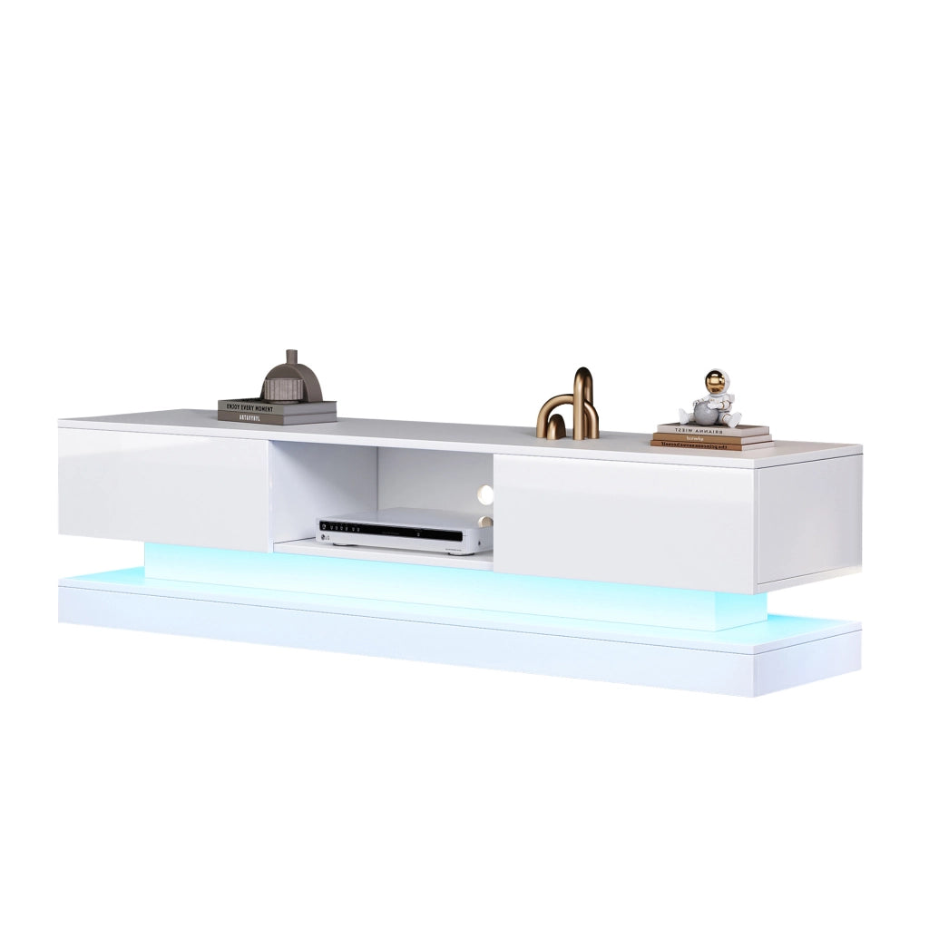 Mobile TV con 2 Cassetti e LED con Controllo tramite App; Passacavi; per Soggiorno; 160 × 35 × 40.5 cm
