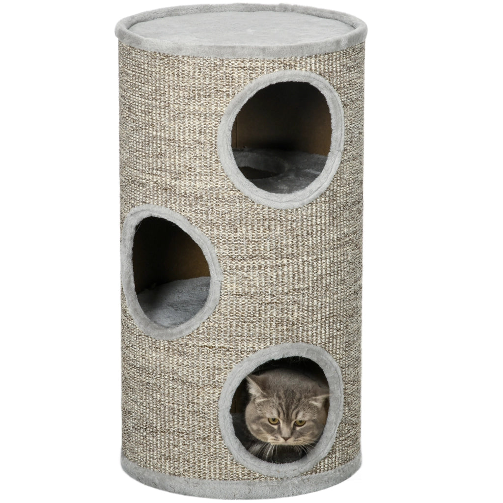 Cuccia per Gatti a 3 Livelli con Tiragraffi in Sisal e Peluche, ?38x70cm, Grigio Chiaro