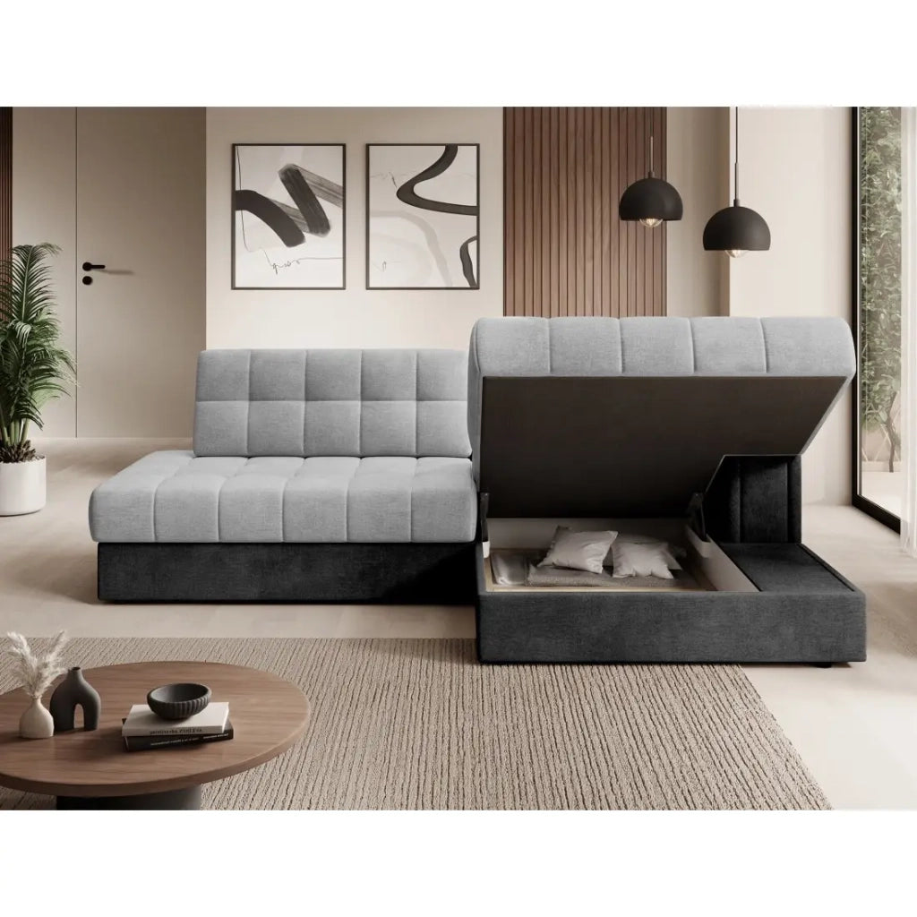 Divano angolare convertibile CUBITO grigio e nero 240 cm con contenitore e letto