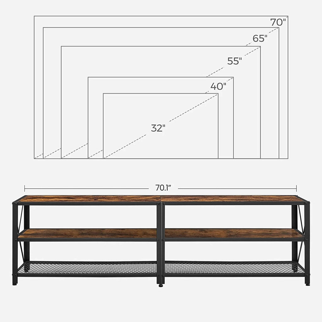 Mobile porta TV per televisori fino a 75 pollici tavolo da soggiorno con ripiani portaoggetti struttura in acciaio per soggiorno/camera da letto 178 cm marrone rustico 12_0002898