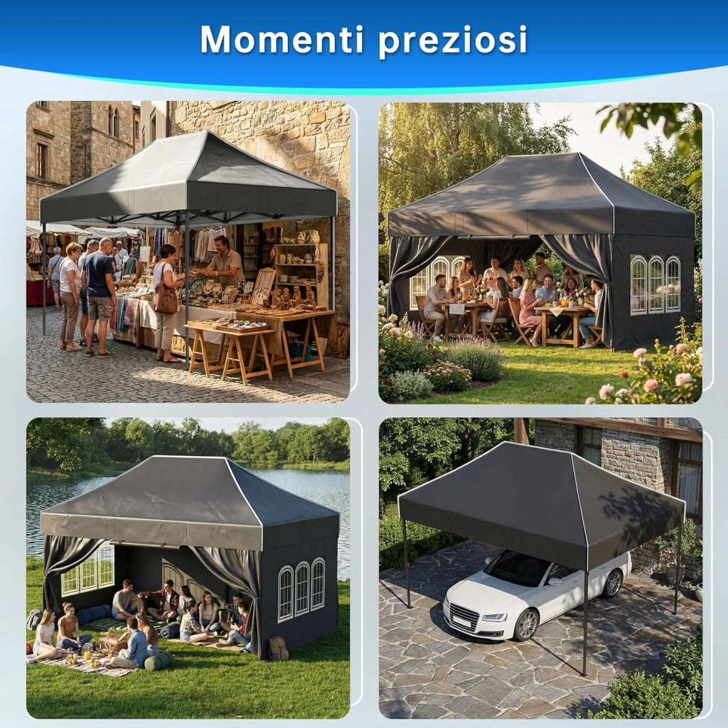 Gazebo 3 x 4.5 impermeabile, stabile, ripido, gazebo pieghevole con pareti laterali, protezione UV 50+, tenda per feste, altezza regolabile, gazebo per giardini, cortili, campeggi