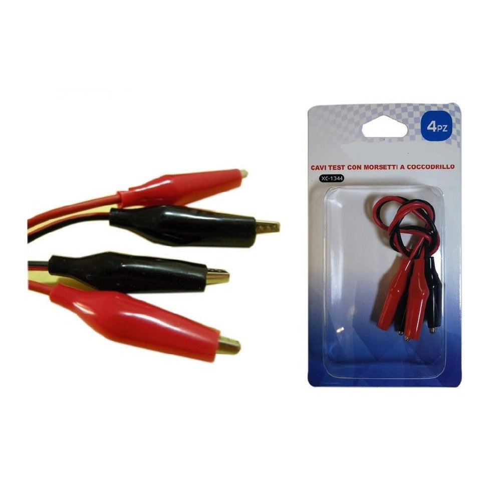 Trade Shop - Kit 4 Pezzi Cavi Test Con Morsetti Clip A Coccodrillo Per Batteria 47 Cm Xc-1344 -