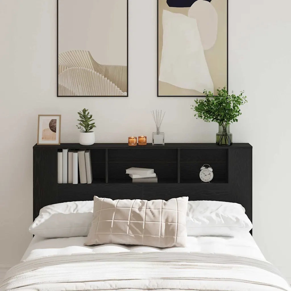 Testata del letto-Testiera con Contenitore Rovere Nero 160 x 19 x 104,5 cm
