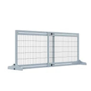 Cancellino per Cani Estensibile da Interno in Legno e Acciaio, 104-183x36x69cm, Blu-grigio