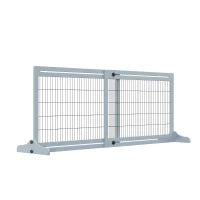 Cancellino per Cani Estensibile da Interno in Legno e Acciaio, 104-183x36x69cm, Blu-grigio
