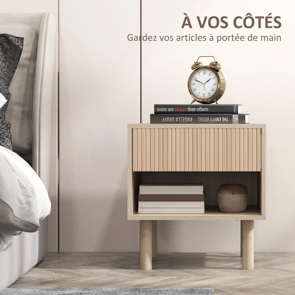 Comodino con cassetti e ripiani ¨C zephmum ¨C Legno naturale 47x47x50 cm