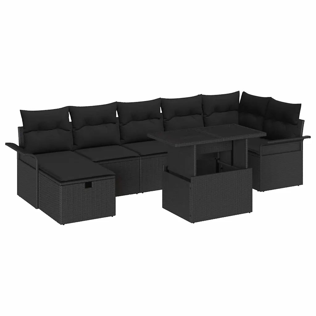 Set Divano da Giardino con cuscino 8 pcs Nero Poly Rattan 3361022