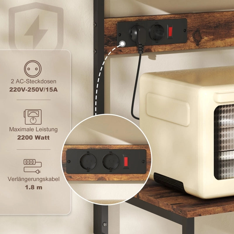 SCAFFALE CUCINA 60 x 42 x 153 cm Marrone Rustico con prese elettriche