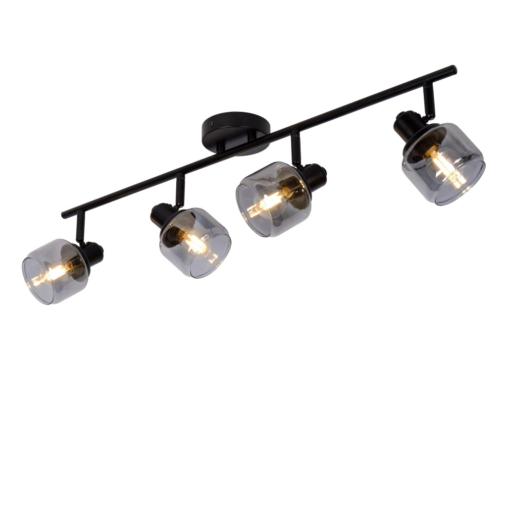 Plafoniera a barra Lucide Bjorn nera vetro 74cm 4xE14