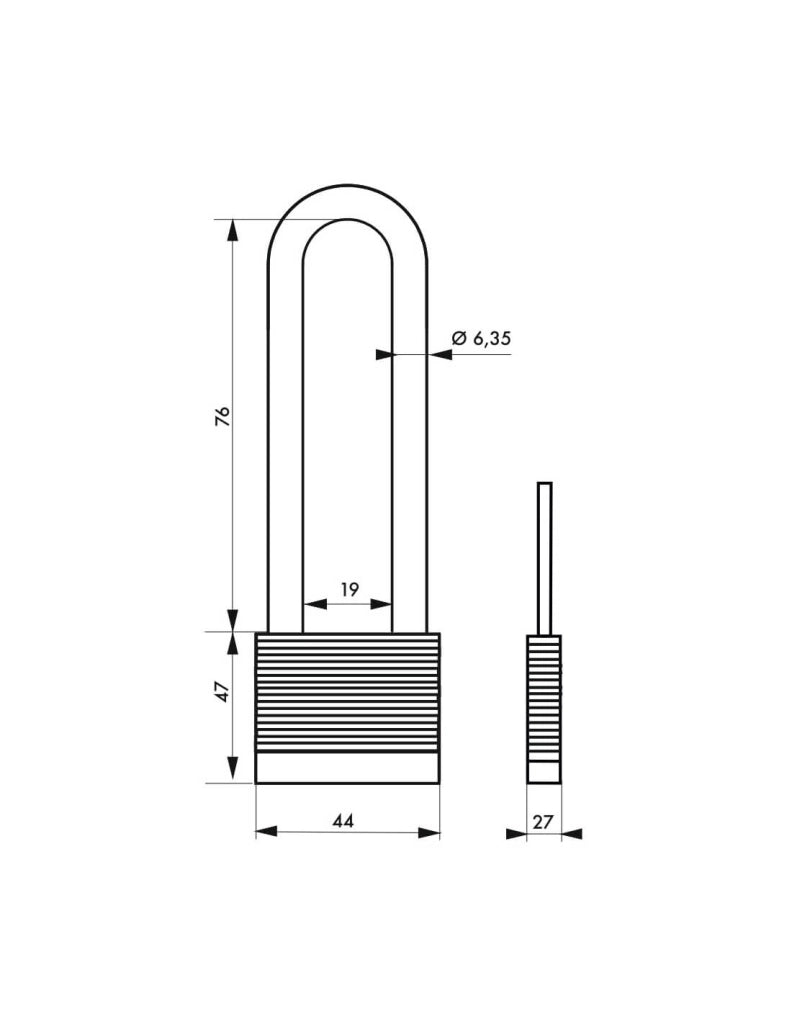 Lucchetto laminato Protector arco lunga acciaio al molibdeno 44mm, alta resistenza, 2 chiavi - THIRARD