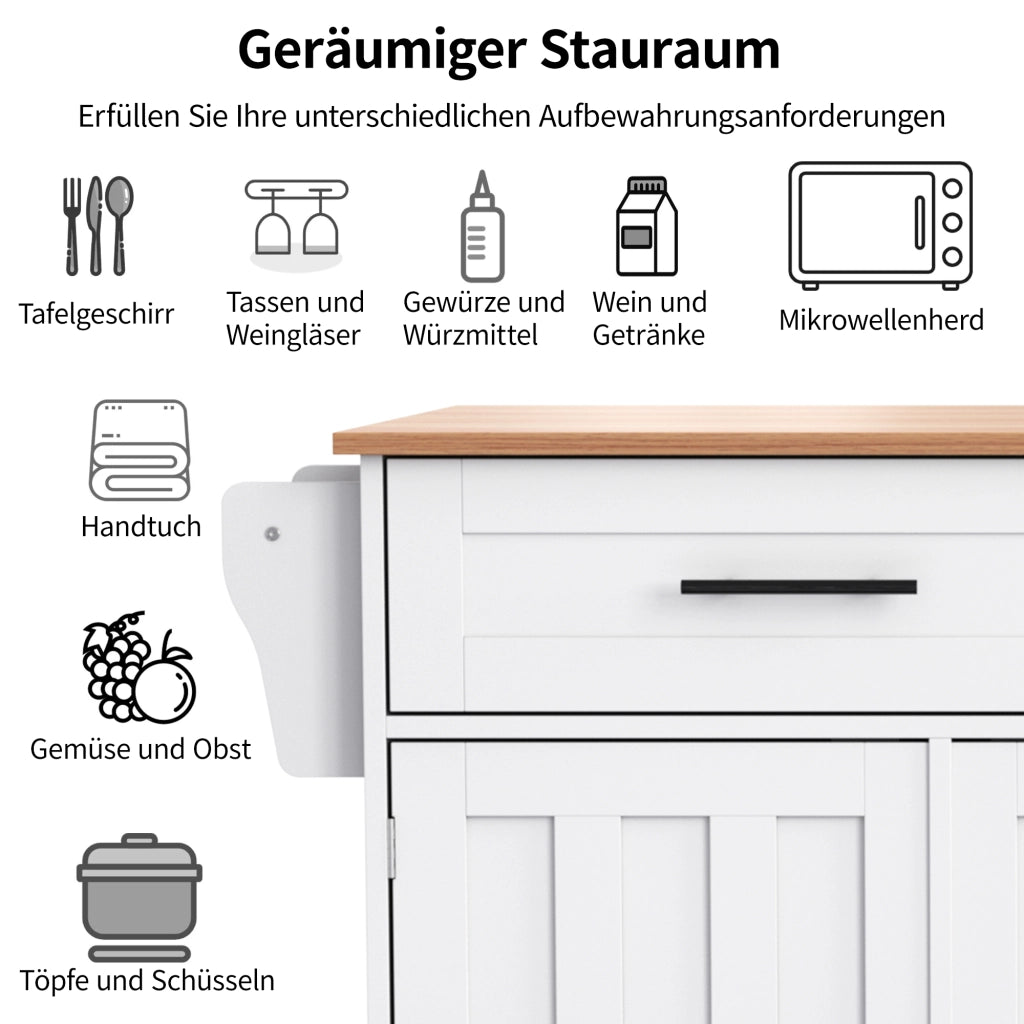 CARRELLO DA CUCINA 129x71x91,5 cm Bianco MDF con piano ribaltabile
