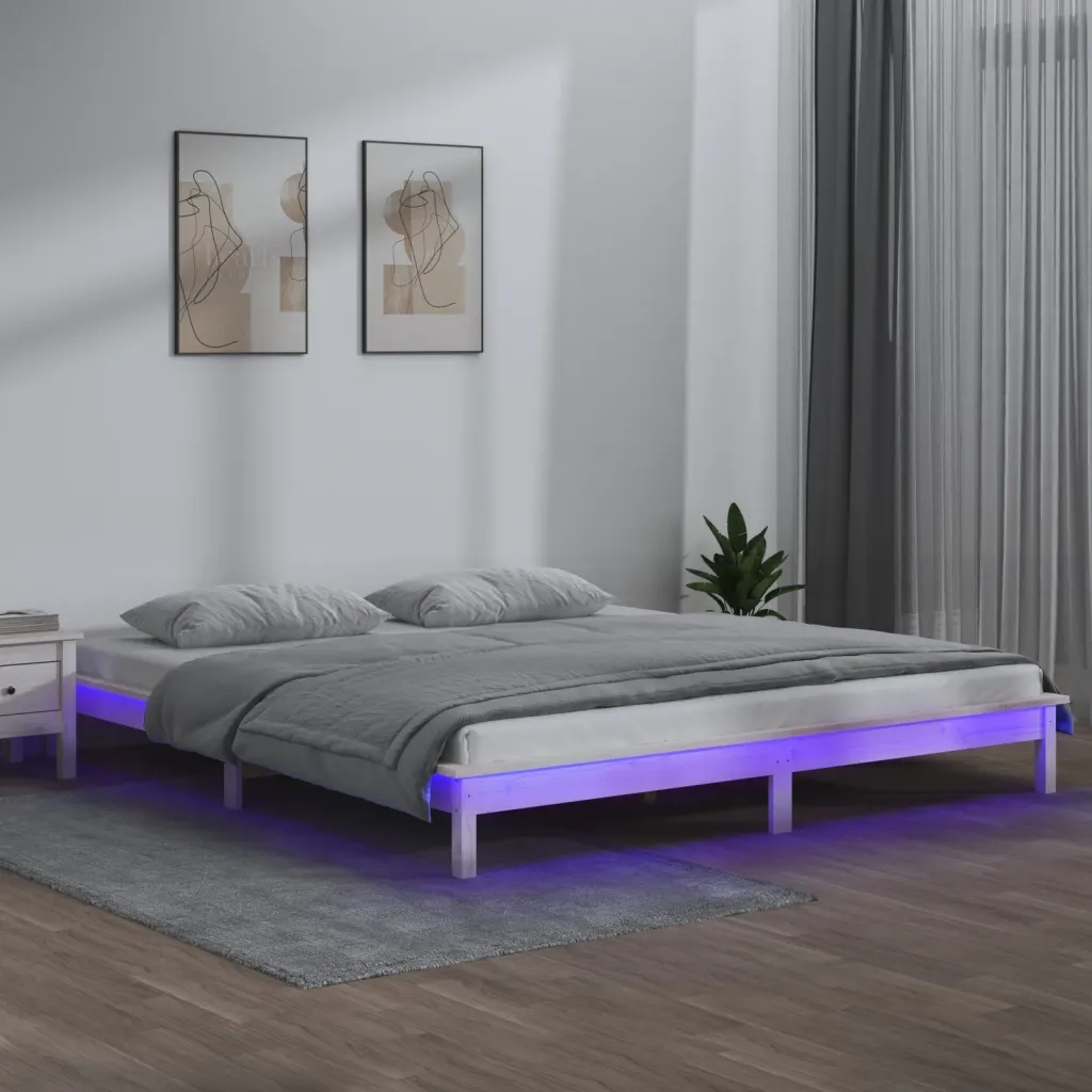 Giroletto con LED-Struttura Letto Bianco 160x200 cm in Legno Massello 729723
