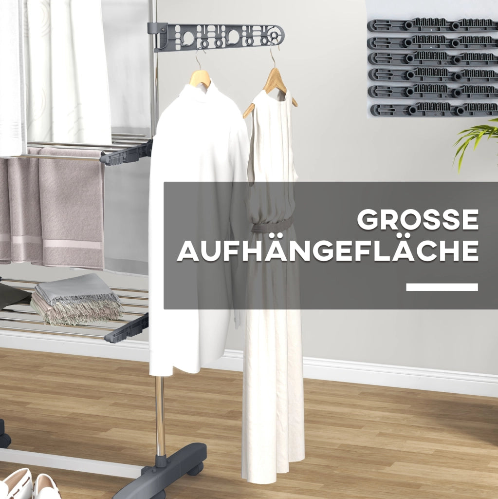 Stendibiancheria pieghevole con ruote in acciaio grigio