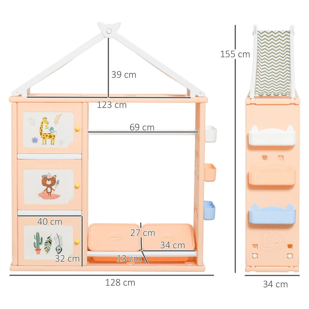 ARMADIO PORTAGIOCHI CON CONTENITORI E APPENDIABITI 128X34X155CM ARANCIONE