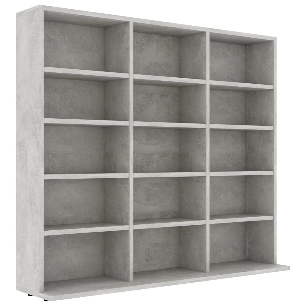 Mobile porta CD pratico 100 x 23 x 89,5 cm con 15 scomparti stile moderno legno composito grigio cemento 02_0047694