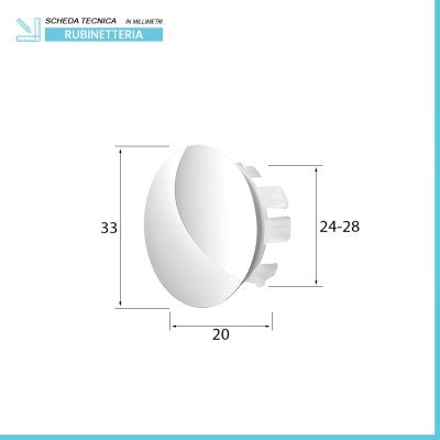 Tappo copriforo cromo per troppo pieno lavabi e bidet da 24 o 28 mm