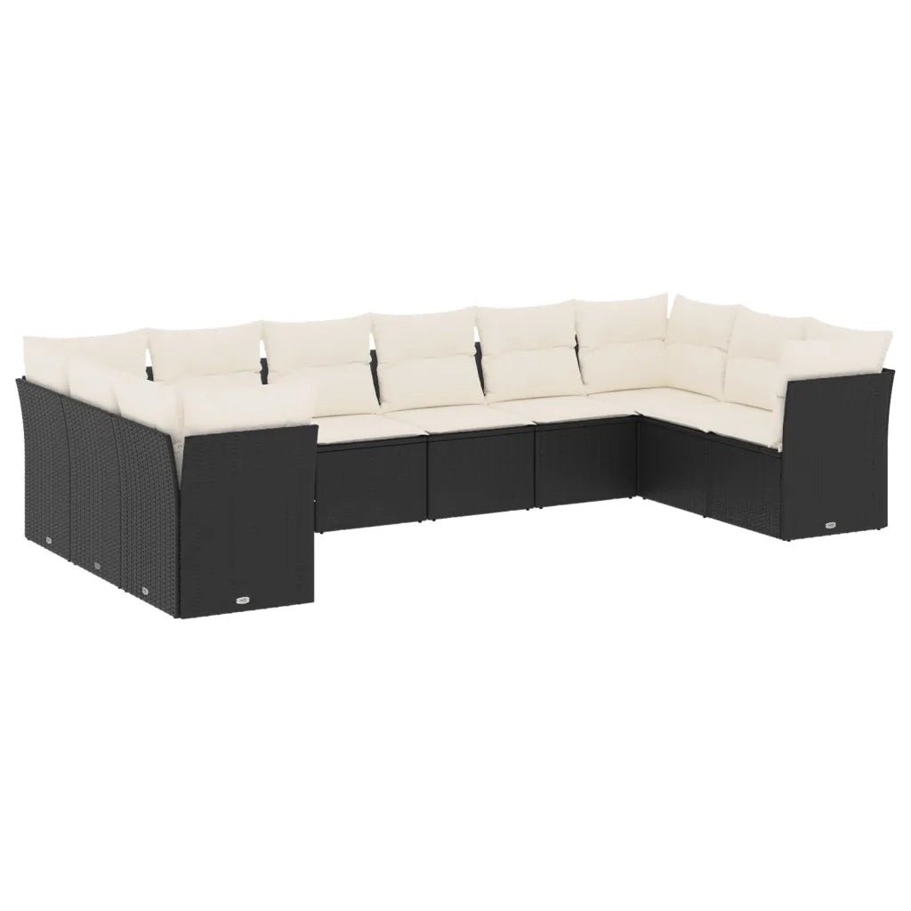 Set Divani da Giardino 10pz con Cuscini in Polyrattan Nero 3218196