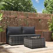 Set Divani da Giardino 3 pz con Cuscini in Polyrattan Grigiocod mxl 106105