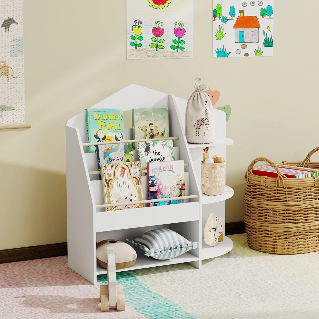 Libreria bambini 7 ripiani ¨C Xylo ¨C legno bianco, bordi arrotondati, portata 40 kg