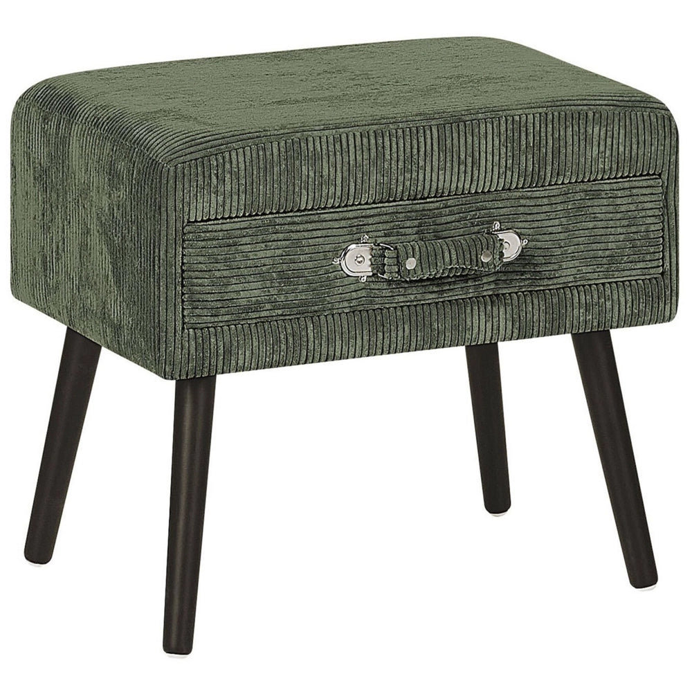 Tavolino con contenitore gambe nere in velluto a coste verde scuro 46 x 50 x 35 cm Valigia