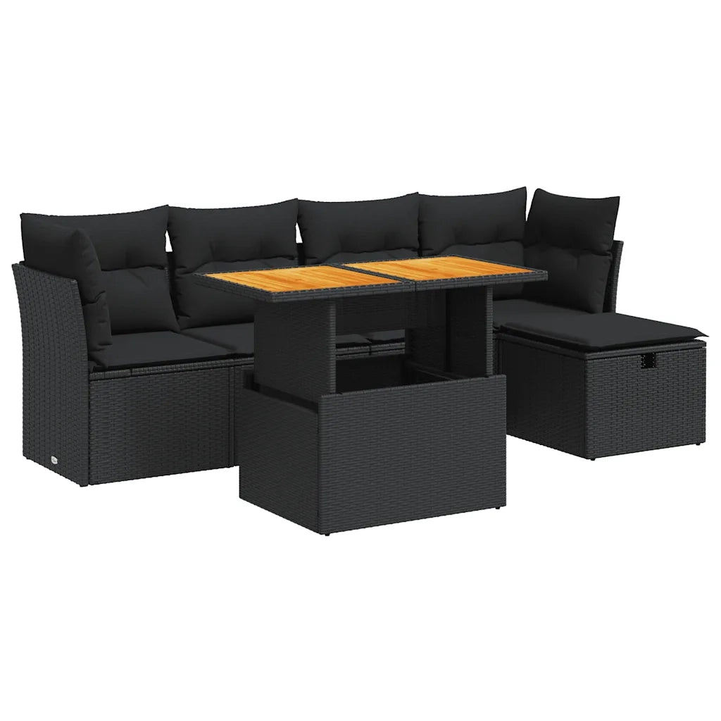 vidaXL Set Divano da Giardino 6 pz con Cuscini Nero Polyrattan Acacia