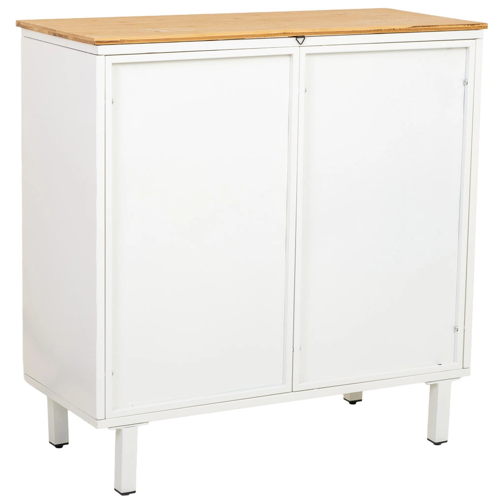 Credenza in vetro, metallo e legno, 2 ante, bianco81x35,5x80h cm