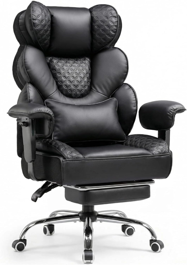 Sedia da gaming ergonomica da ufficio 180 kg, con supporto lombare regolabile e poggiapiedi, design ibrido in ecopelle e mesh, schienale regolabile a 150°, sedia direzionale alta, blu