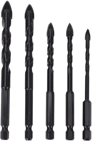 Set di perforatrici per cemento 5 pezzi - Carburo legato - Testa a 6 facce - Per vetro/ceramica/piastrelle/marmo - Compreso contenitore di conservazione - Resistenza industriale - Perforatrici per cemento