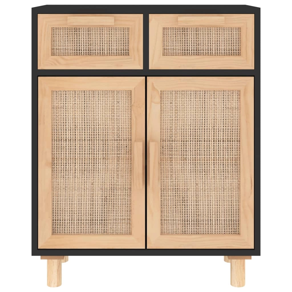 Buffet credenza cassettiera armadio mobile contenitore organizer per cucina soggiorno salotto 60 x 30 x 75 cm legno massello di pino e rattan nero naturale 02_0035971