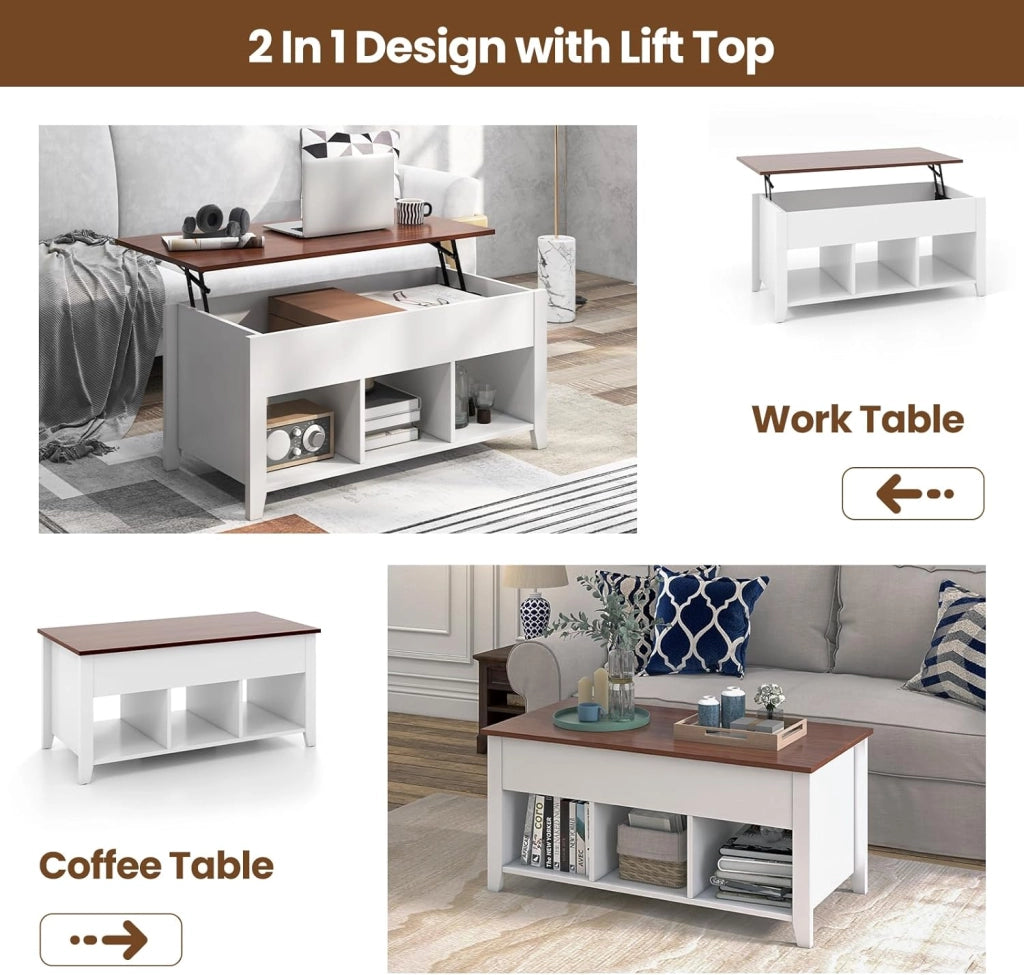 Tavolino da Caffè Sollevabile, a 2 Strati, con Rialzo, Contenitore, Portaoggetti Spazioso, Portata di 50 kg, Tavolo Moderno da Divano Salotto, 104,5x49x46,5-62,5 cm, 4 Colori Disponibili