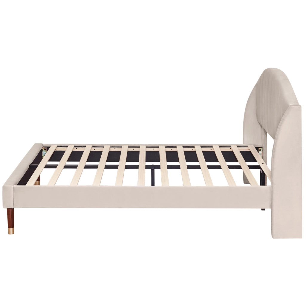 Letto imbottito 140x190 cm; con testiera e rete a doghe; velluto beige