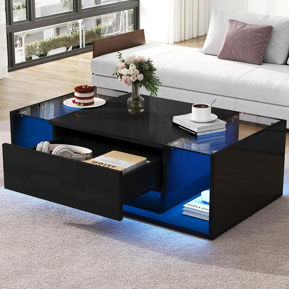 Tavolino minimalista - Xylo - 100x50cm vetro LED nero