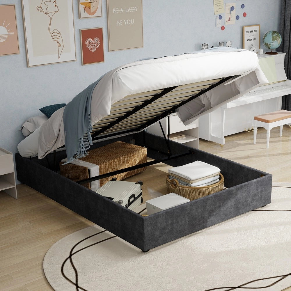 Letto Contenitore Imbottito ¨C Xylo ¨C Grigio, Velluto, 160x200, Senza Testiera
