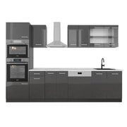 Vicco Cucina componibile Antracite lucido/antracite 300 cm con armadio alto, PL Marmo