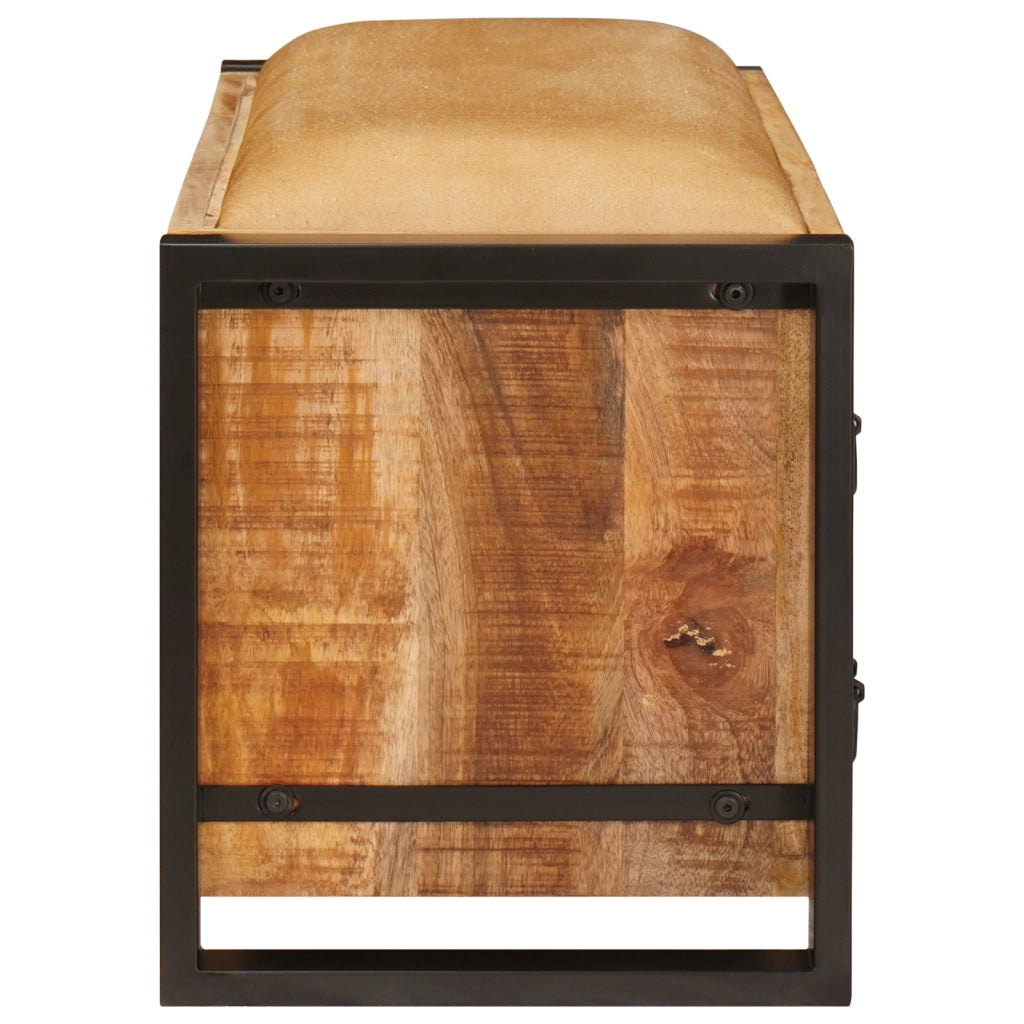 Panchina da Stoccaggio con Canvas 80x35x40 cm Legno Massello di Mango Grezzo