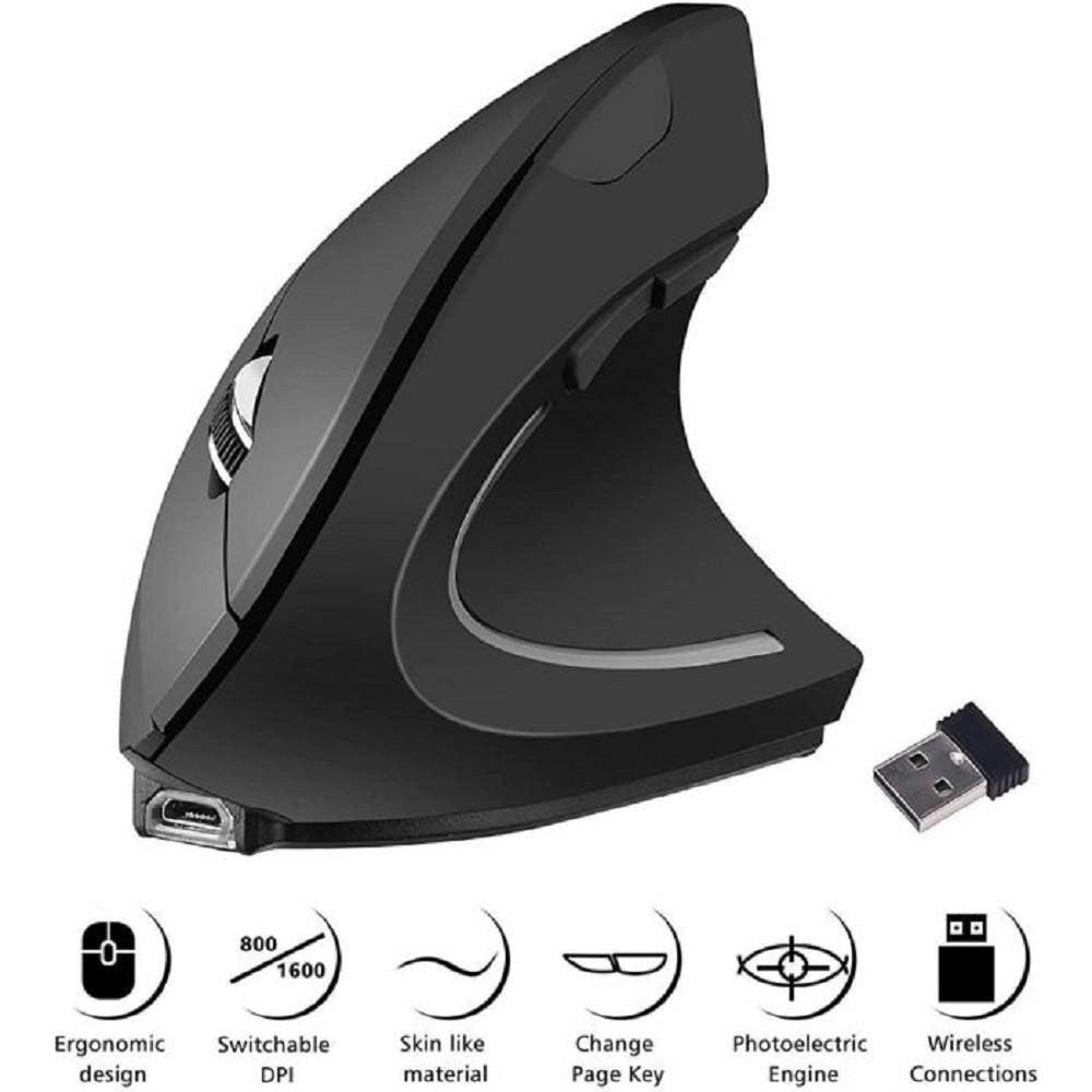 Trade Shop - Mouse Verticale Wireless 2.4ghz Ergonomico Con 7 Luci Led Rgb Senza Fili W9002 -