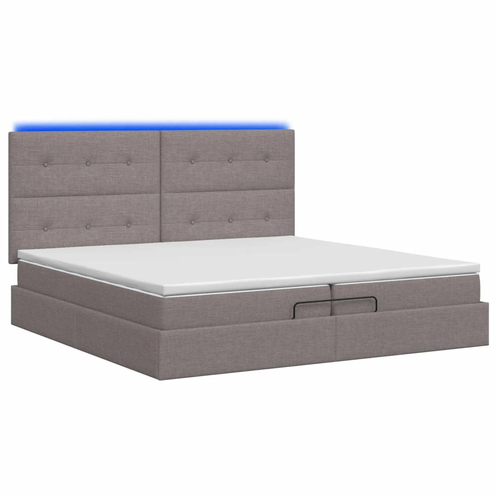 Letto Ottomano con Materasso e LED Tortora 200 x 200 cm Tessuto 3458101
