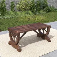 Panca a 2 Posti da Esterno in Legno di Abete con Effetto Bruciato (98x50x39.5cm) Gambe con Design a Ruota(Ø41cm)