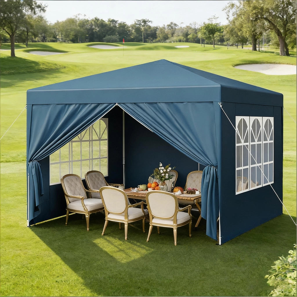Pavillon pieghevole da giardino 3x3 m blu con pareti laterali, altezza regolabile e borsa per trasporto