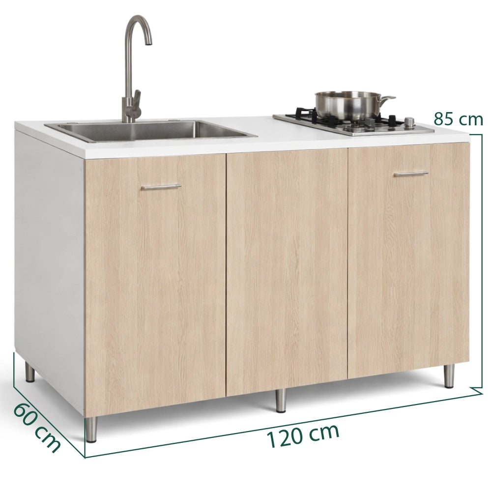 Cucina Completa 120x60cm Olmo Piano Cottura 2 Fuochi Lavello con Rubinetteria